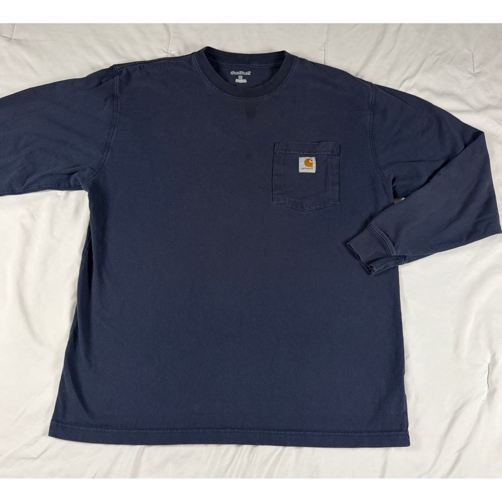 Carhartt Long Sleeve Pocket T-Shirt Navy Blue Cotton Size Medium Utility Gorcorp